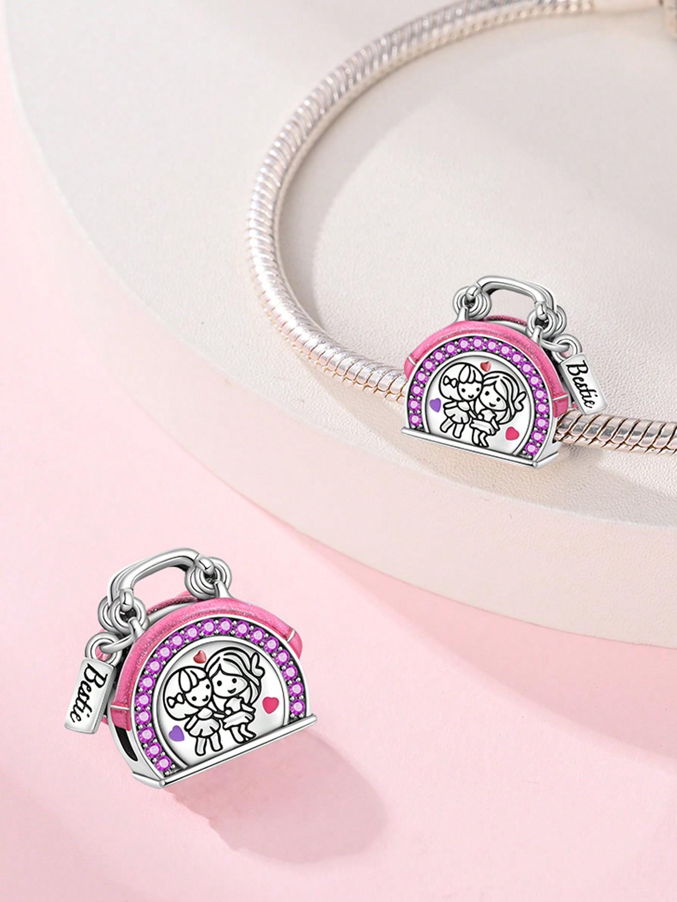 

Charm Plata Copper Colors Pink Heart Friendship Bag Bead Charms Pendants For Genuine Bracelets For Women DoItYourself Jewellery Love Gifts