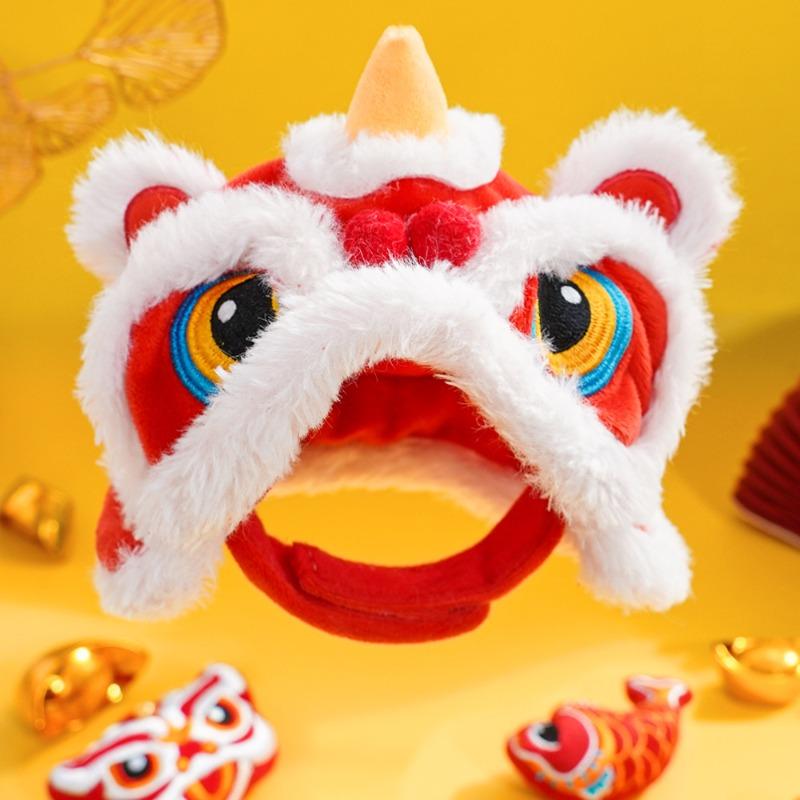 

Pet Hats for Dogs and Cats, New Year s Lion Dance, Fringed Hats, Warm Headwear for Autumn and Winter, Festive Headwear M