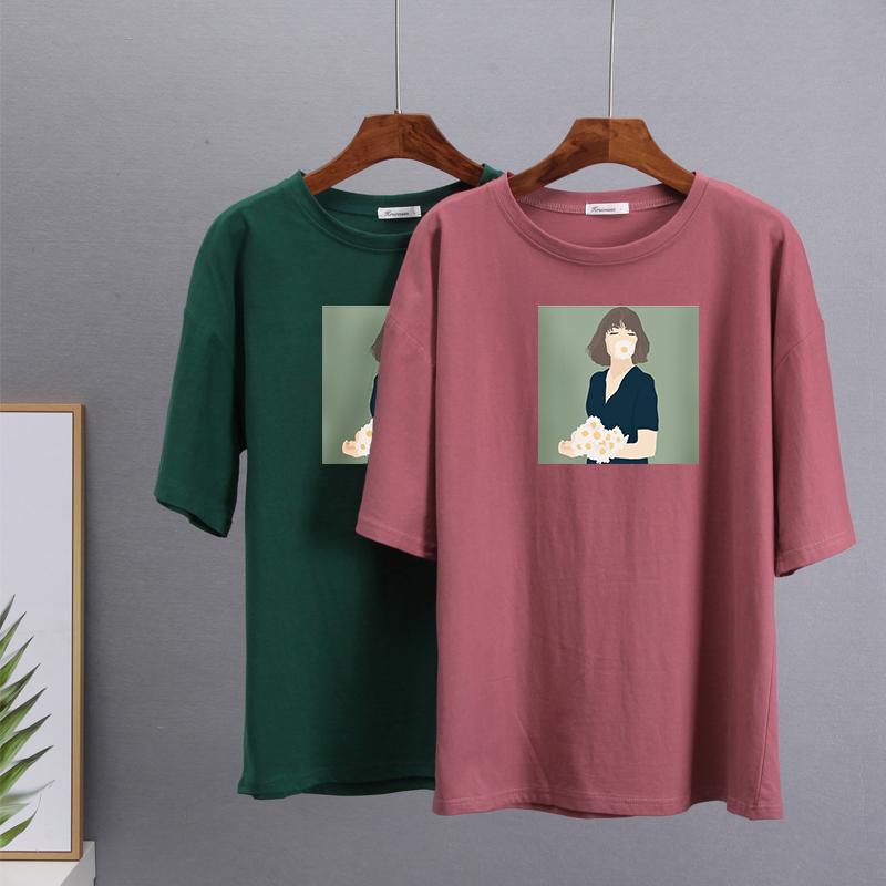 Hirsionsan Kawaii z nadrukiem T Shirt kobiety lato eleganckie podstawowe luźne ubrania estetyczne Harajuku koszulki z nadrukami kobieta Casual bawełniany top