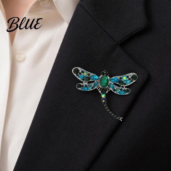 Brooch Electroplated Alloy Brooch Dragonfly Pin with Sparkling Rhinestones Inlaid