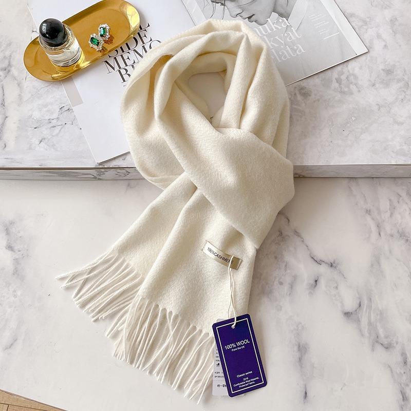 Winter new pure cashmere scarf men's and women's high-end men's scarf milk white couple scarf versatile