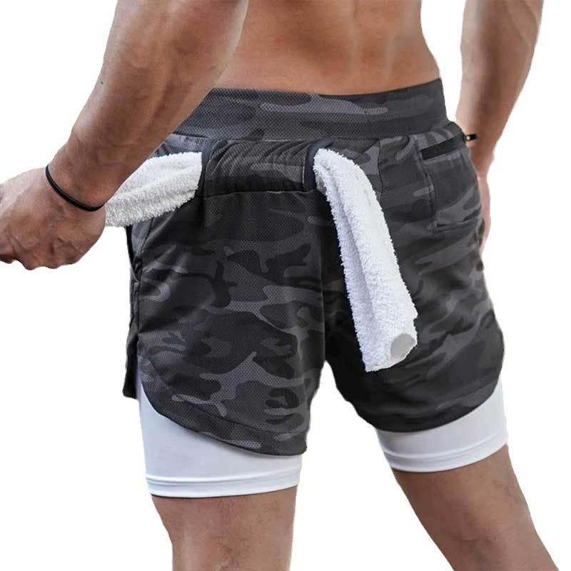 Pantaloni scurți de alergare, respirabili, cu uscare rapidă, pentru bărbați, cu buzunar pentru telefon - Design elastic de vară cu două straturi