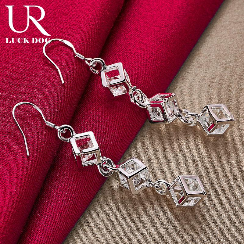 925 Sterling Silver White Stone AAA Zircon Pendant Piercing Earrings Fashionable Wedding Jewelry