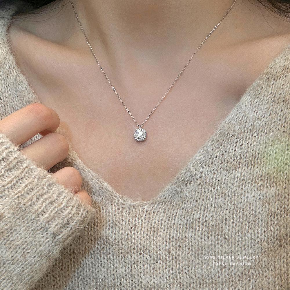 999 Sterling Silver Dainty Zircon Pendant Necklace, Minimalist Sparkling Square Necklace, Elegant Fine Jewelry for Women Gift