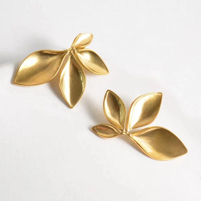 925 Silver Needle Korean Fashion Leaf Flower Earrings For Women Metal Earings Jewelry  Trending Women's Golden Color Earring