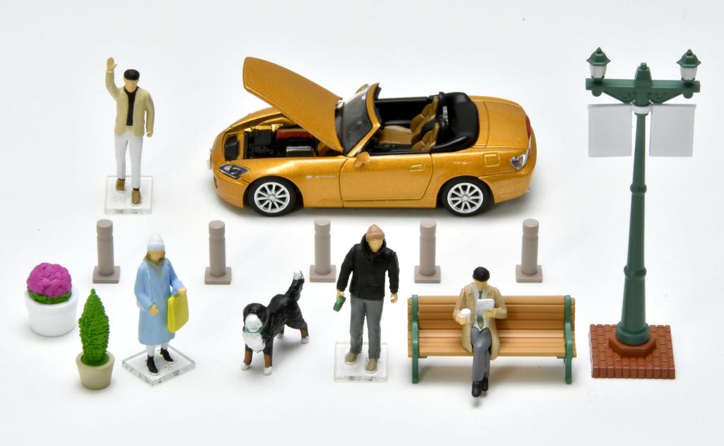 Geocolle Car Snap 22a Urban Street Corner 2 ABS Partially Mini Car Set 64# resin/PVC Dolls/accessories (painted, Assembled) + Die-cast