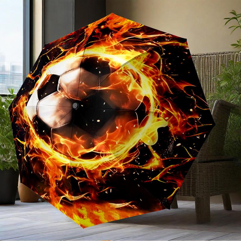 Soccer Ball Bursting Through Umbrella Folding Umbrella, Automatic Umbrella 8-Frame for Travel, Camping Use Gift for Halloween Christmas