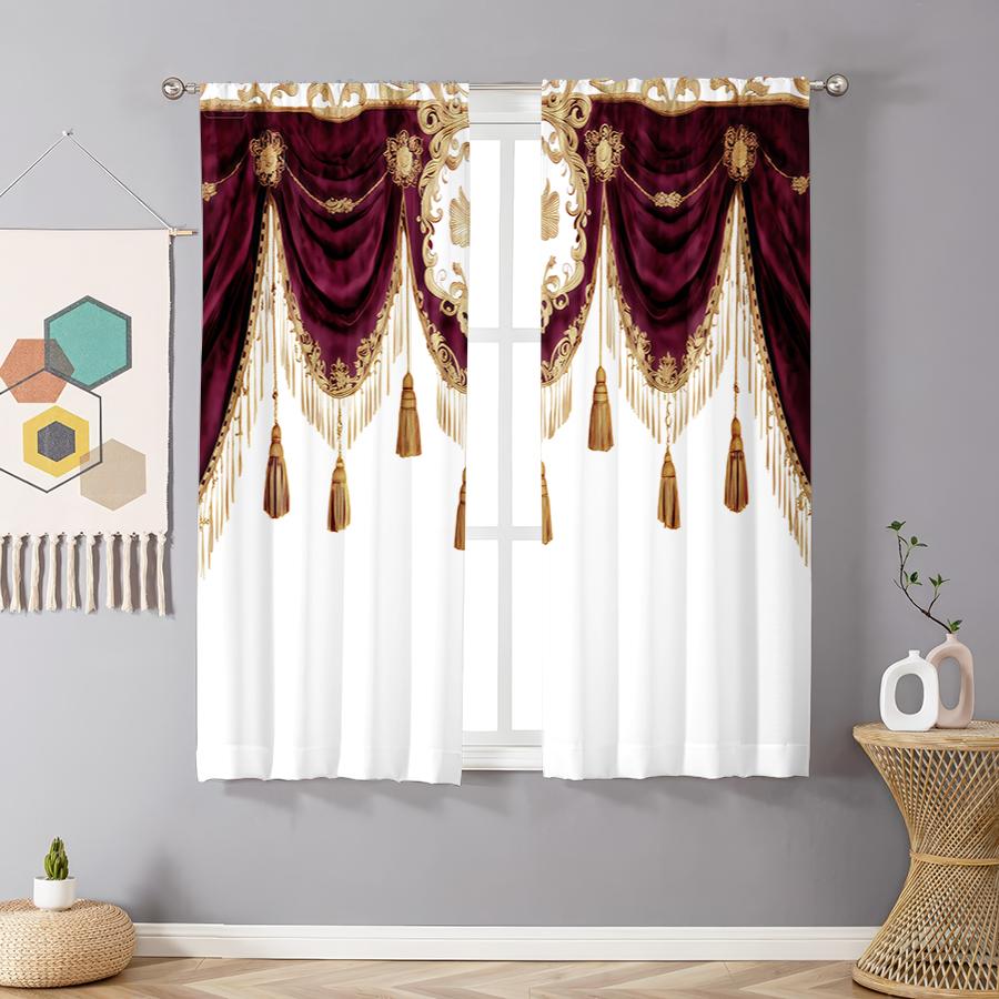 2pcs Palace luxury curtains   pole pocket design   protect privacy   suitable for decoration in various scenes  Wine red curtains