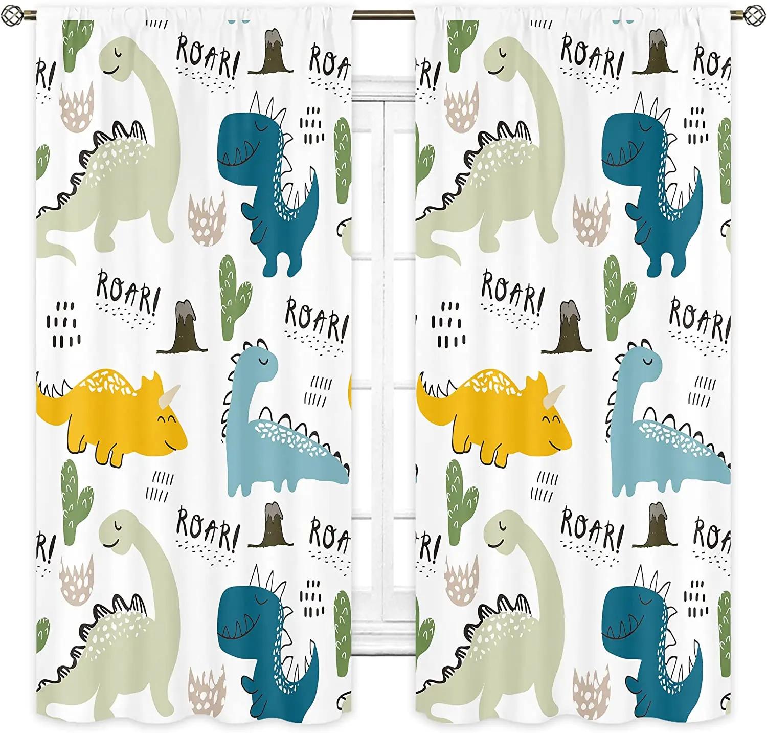 

2 Pieces Cartoon Character Cute Dinosaur Polyester Fabric Cloth Curtain for Family Room Sleeping Room Nursery Room Kindergarten Free Shipping (W50H130cm)-2pcs&Hook