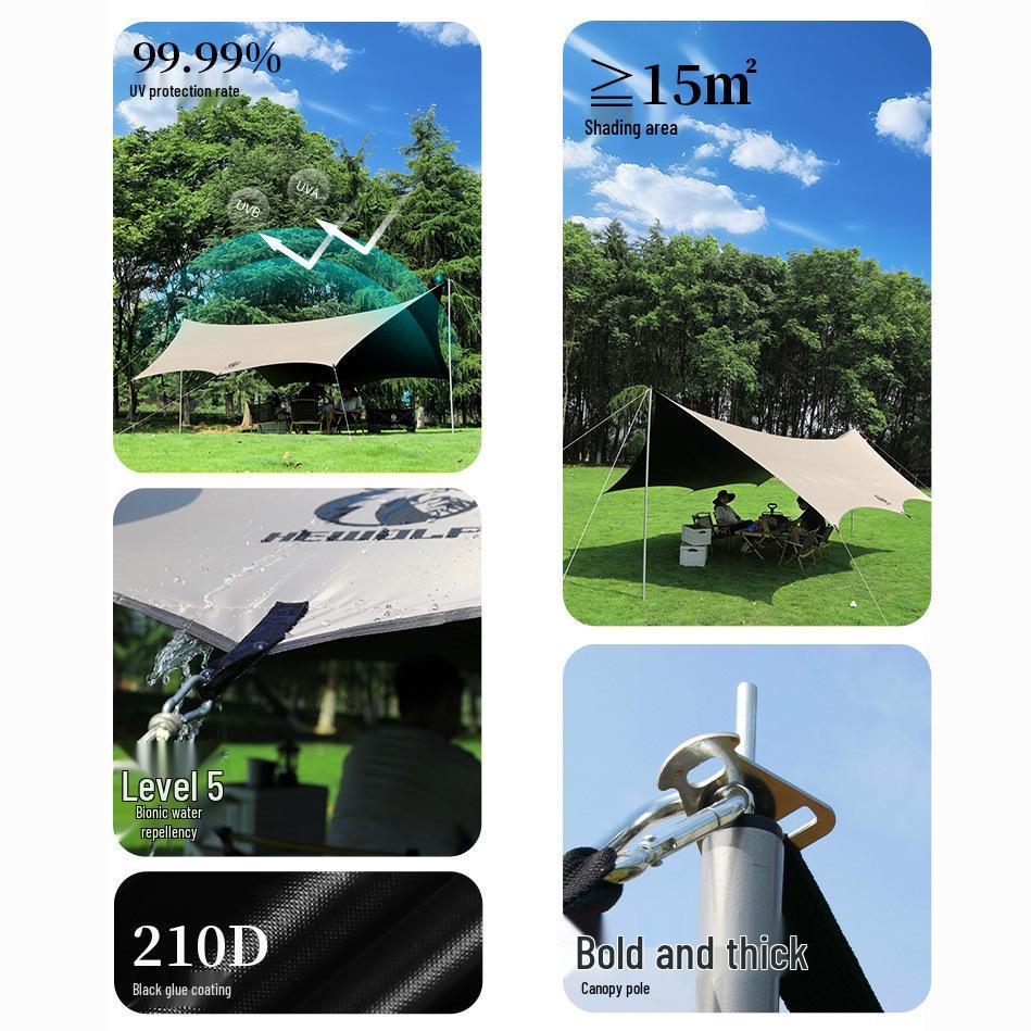 Black Vinyl Outdoor Canopy: Portable, Rainproof, Sun Protective Sunshade for Camping and Beach.