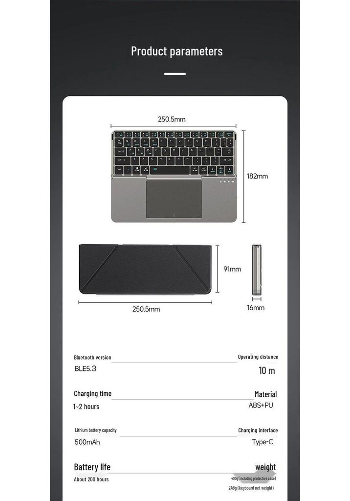 Wireless Bluetooth Foldable Keyboard with Leather Stand for Tablets and Phones