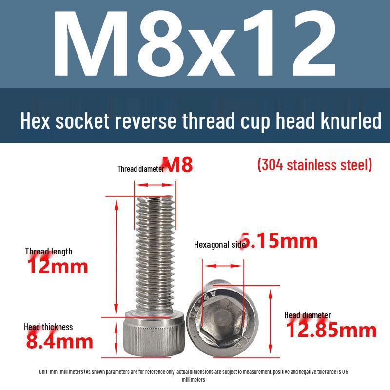 Yigu Yigu 304 Stainless Steel Reverse Thread Knurled Hex Socket Cup Head M6-M12 Screws