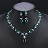 Elegant  Multi Color Blue Cubic Zirconia Big Square Drop Luxury Wedding Bridal Necklace Earrings Costume Jewelry Set CN11308