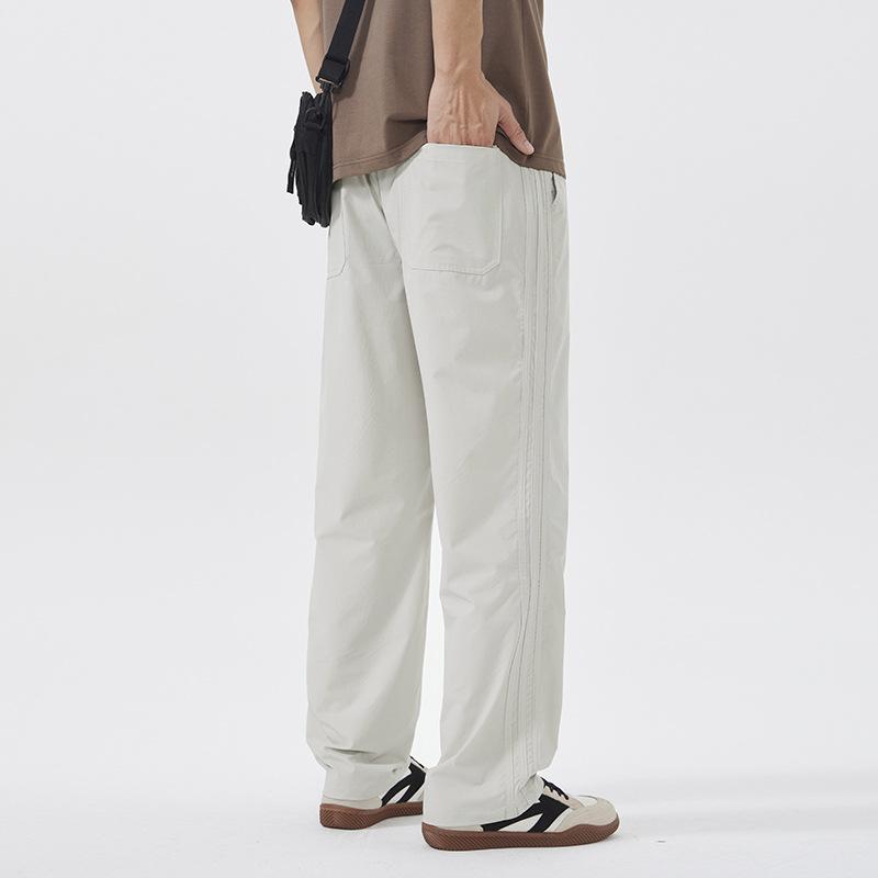 G Elastic Quick-drying Ice Silk Cool Casual Pants Men's New Summer Elastic Waist Loose Straight Trousers