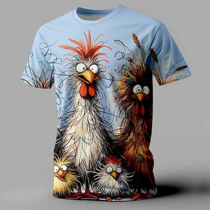 Lustiges Herren-T-Shirt mit Tier-Hühner-Aufdruck, Sommer, lässig, kurzärmlig, Street Fashion, O-Ausschnitt, Pullover, übergroße Herrenkleidung