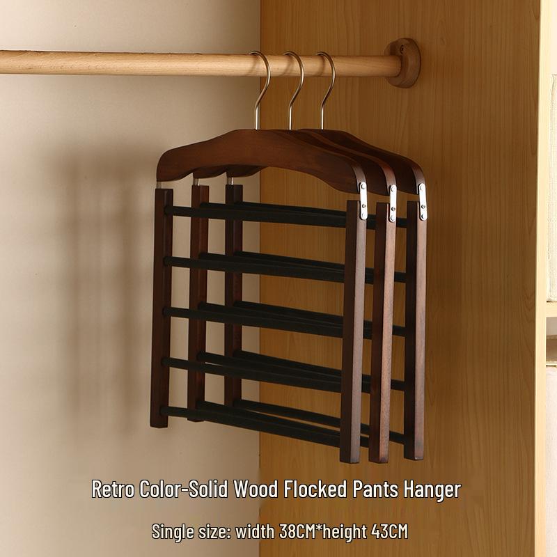 Kizhiqi Wooden Multi-Layer Non-Slip Trouser Hanger for Wardrobes