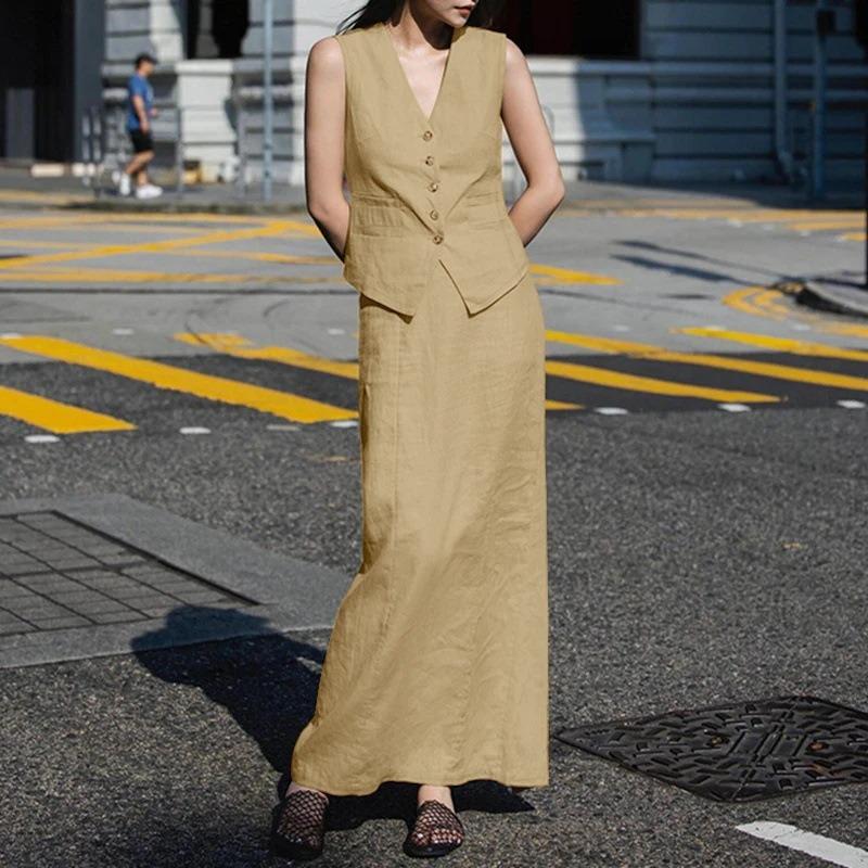 IHUASU Women s Fashion Casual Sleeveless V Neck Pants Suits S хаки