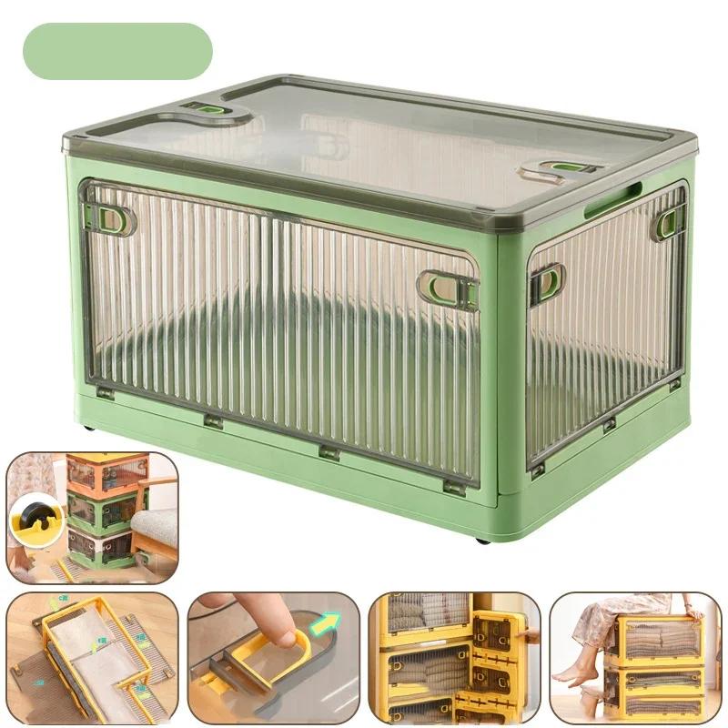 Foldable Plastic Storage Box Stackable Dormitory Fully Open Large Capacity Storage Box Thickened Toy Sundries Organizer Boxes