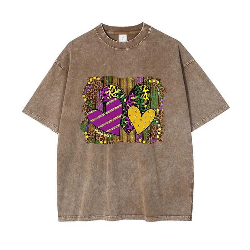 

Harajuku Men s Pure Cotton Washed T-shirts Casual Loose Short Sleeve Vintage Carnival Party Heart Printing Tunics 3XL