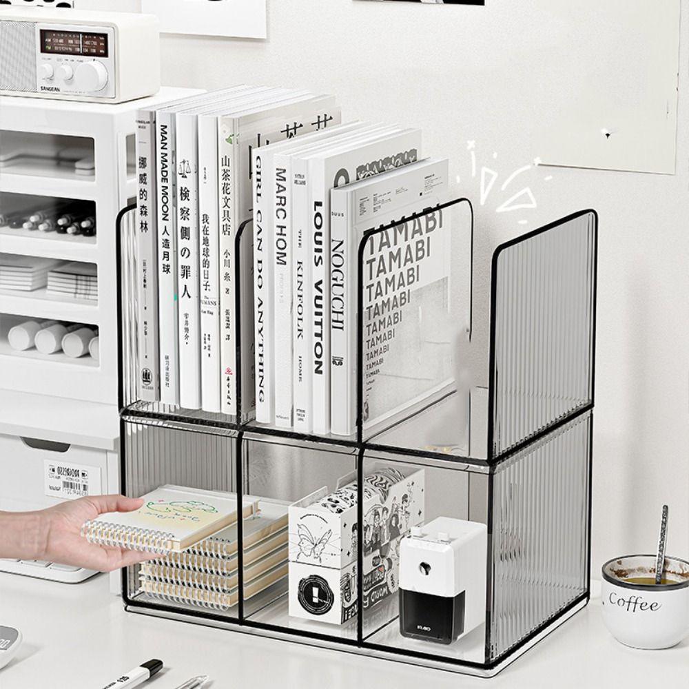 Non-Slip Documents Stand Three-Compartment Book Holder Durable Transparent Bookends  Stationery