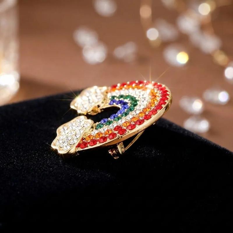 Korean Style Rainbow Cloud Brooch Inlaid Colorful Rhinestone Lapel Pin For Women Clothing Bag Diy Decoration Jewelry Accessories