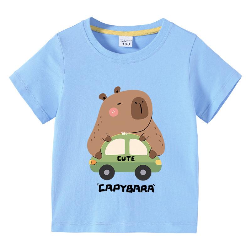 Capybara Tshirt Kids Girl Boy Summer Funny Cartoon T Shirt Cute Animal Kapibara Comic Clothes Children Short Sleeve Tops Tee
