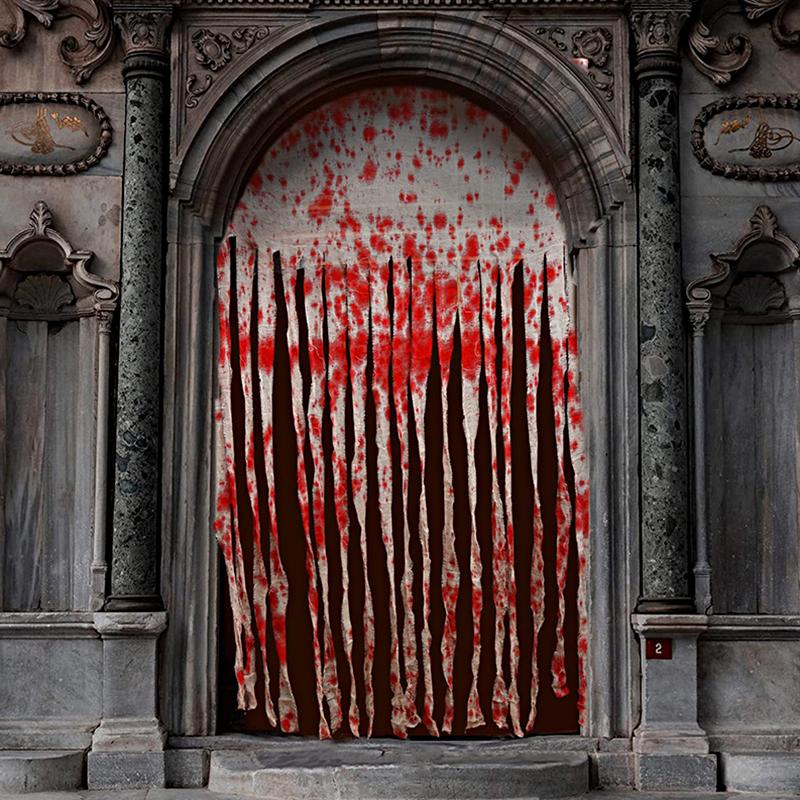 Halloween DIY Ornament Theme Background Cloth Home Party Blood Stain Pattern Decorative Door Curtain Haunted House 100*165cm