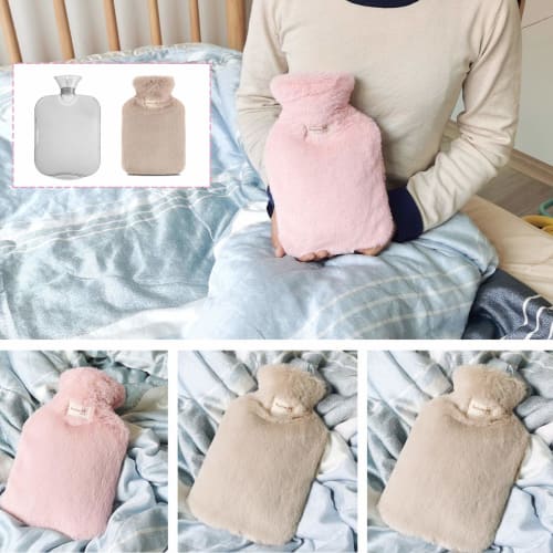 Gsogcax 2L Capacity Water-Refillable Eco-Friendly Hot Water Bottle with Soft and Warm Cover, Fluffy and Warm, Perfect for Birthdays and Christmas Gift