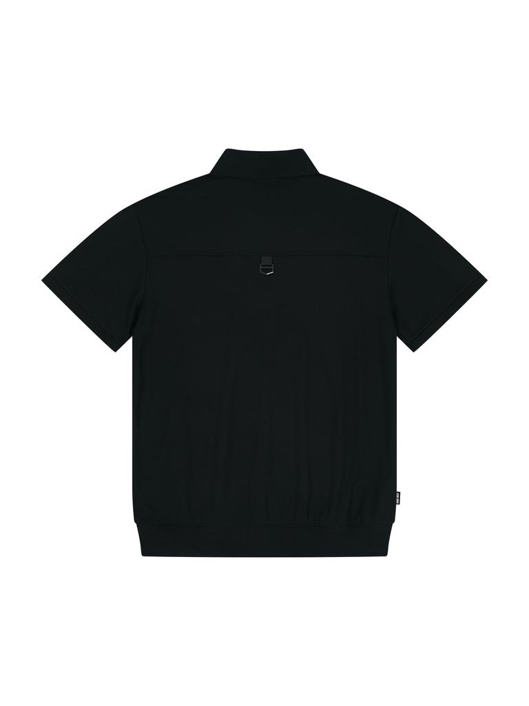 Jeimiweseuteu Half-Zip Jersey Point Collar T-Shirt (Black)