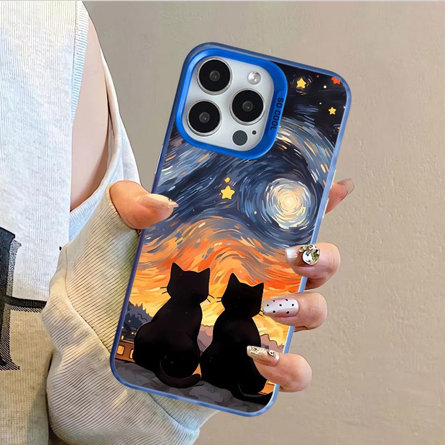 Étui souple pour iPhone 16e 11 12 13 Pro Max 14 15 16 Plus Art Van Gogh Chat