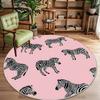Thickened Children Cute Zebra Round Rug Retro Decor Home Bedroom Living Room Sofa Area Carpet Non-slip Washable Plush Floor Mat