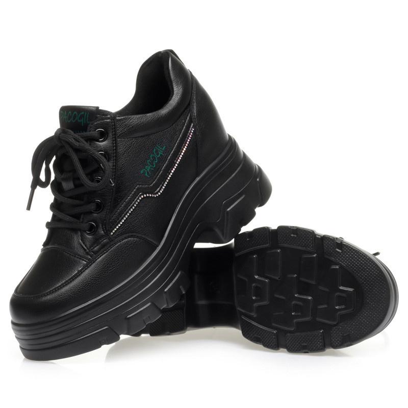 

Мода Весна Осень Женская Мода Платформа Повседневные Кроссовки Круглый Носок Черные Плоские Британский Стиль Лакированная Кожа Удобная Обувь 36