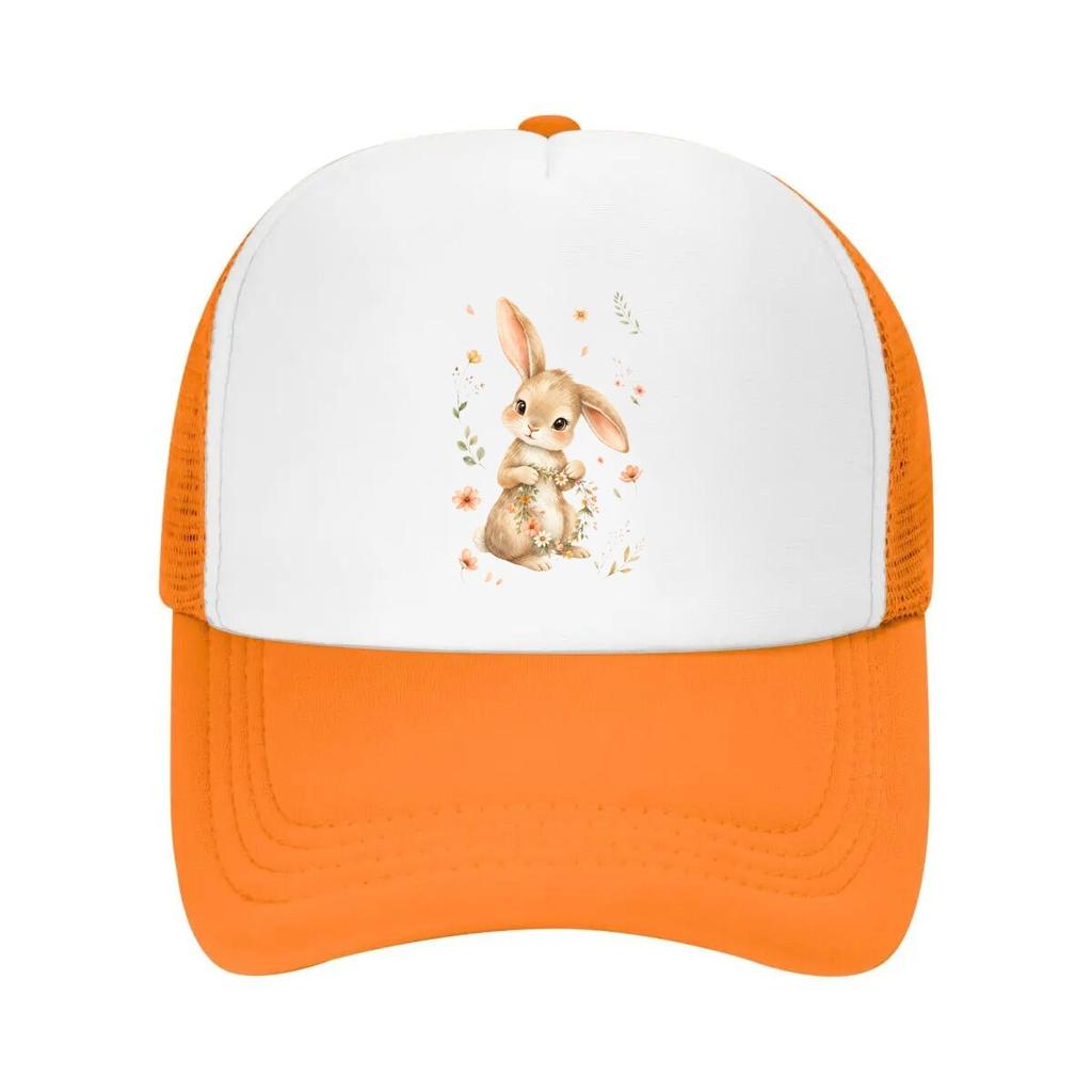 Whimsical Woodland Bunny Blossom Cha Mesh Baseball Cap Casual Hat Outdoor For Womens Unisex FeUnisex