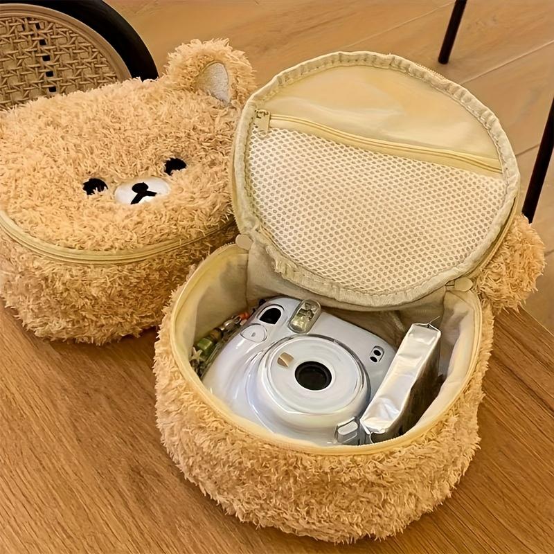 Adorable 3D Bear Makeup Bag with Embroidery & Mesh Pocket. Portable Travel Toiletry Organizer for Women.