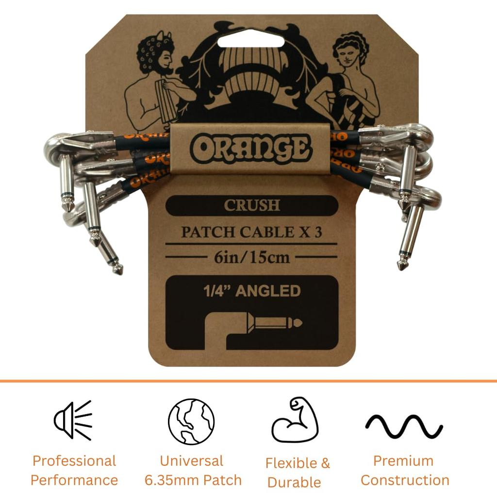 Orange CRUSH Patch Cable X 3, 6in15cm, 14" Angled CA038 Guitar Patch Cable