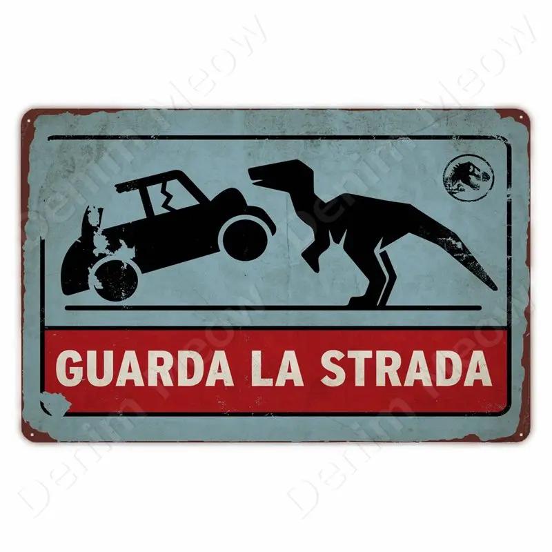 Cuidado con Raptor Señal de Metal Divertida Señal de Reduzca la Velocidad Jardín Hogar Exterior Placa de Zoológico Señal de Advertencia de Dinosaurio Decoración de Pared Vintage