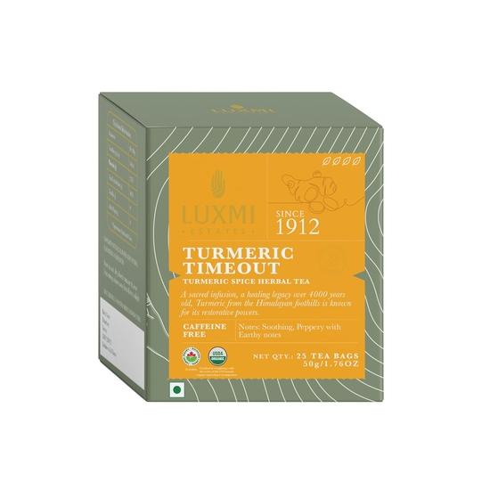 Травяной чай LUXMI Estates Turmeric Time-Out - 25 чайных пакетиков (50 г) | Сертифицированный USDA Органический травяной чай  | 25 чашек