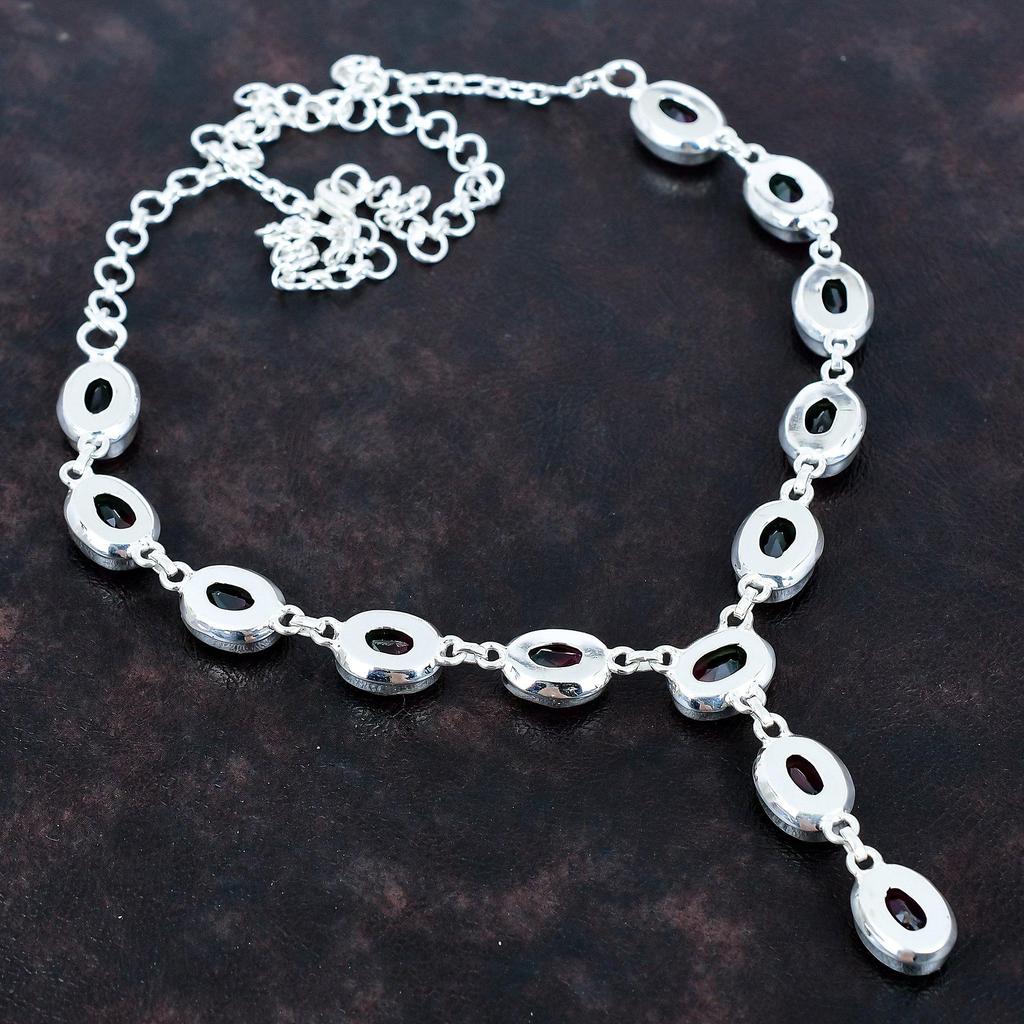 Faceted Multi Tourmaline Necklace 925 Sterling Silver Necklace Top Quality Gemstone Jewelry Adjustable Chain Handmade Necklace Gifts for Mom