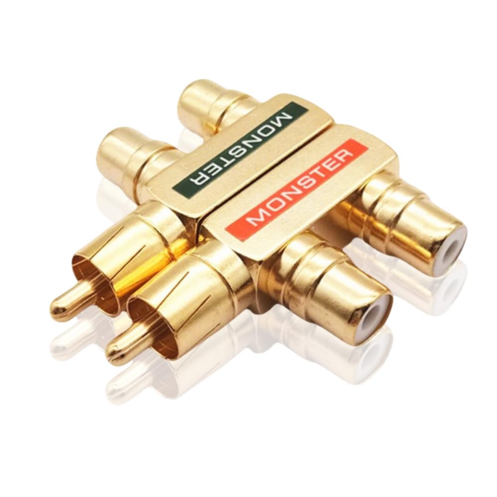 RCA Male to Female RCA 1 Output to 2 RCA 1 Male to 2 Audio Output Signal Compatibility Splitter, 2-Pack, Gold-Plated Adapter, Splitter/Converter,