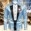 2026 Men's Fashion Christmas Satin Long Sleeve Shirt Christmas Special Edition 3D Printed Snowflake Christmas Tree Cane Candy