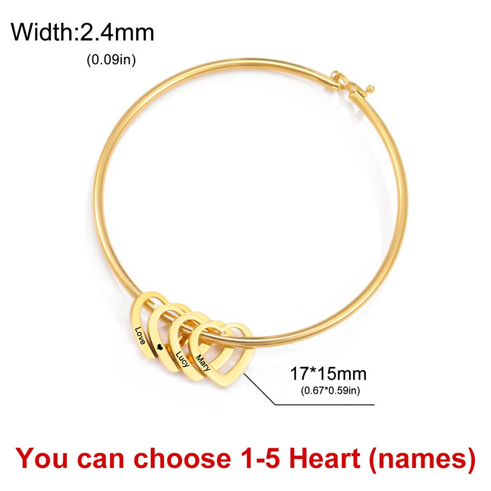 MyShape Custom Engraved Name Bracelets 1-5 Hearts Pendant Personalised Name Family Couple Promise Bangle Stainless Steel Jewelry