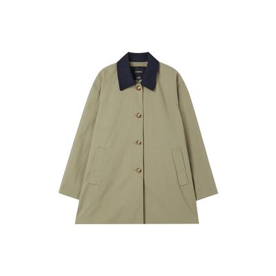 Lap Contrast Collar Half Trench Coat Ar3Wc89A