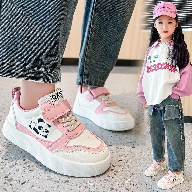 Girls Board Shoes Breathable Spring and Autumn New Leather Surface Casual Panda Classmates Middle School Children Non-slip Soft Sole Boys Sports Shoes