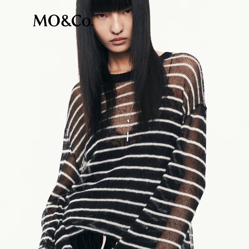 MO&Co. Striped Linen Blend Sheer Knit Top