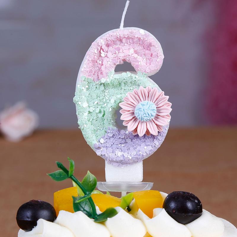 1pc Daisy Digital Birthday Candle Cute Pink Cake Topper Number 0-9 Candles Glitter Black Crown Candles Baby Show Kids Birthday