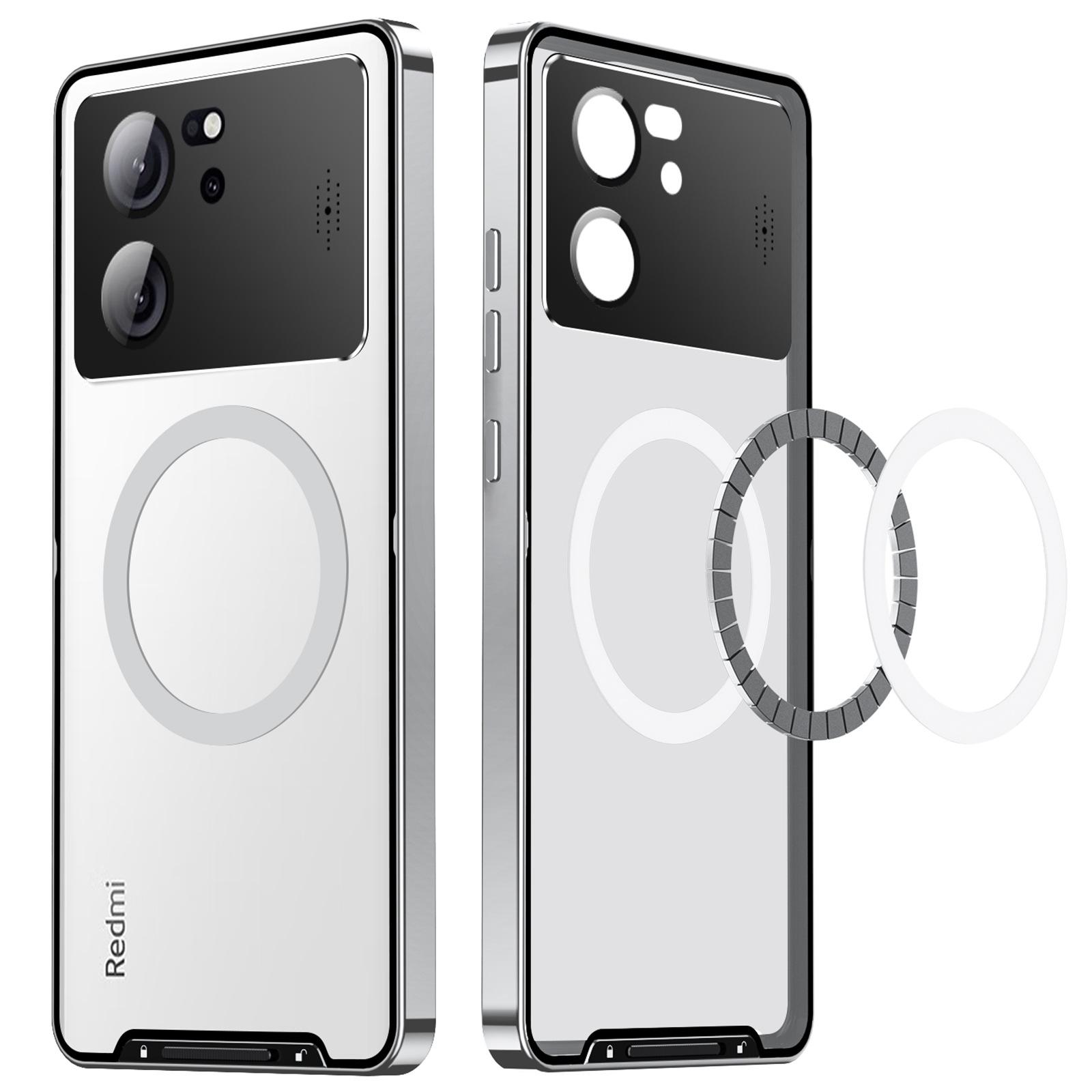 

Для Xiaomi 13T Pro 14 Pro Корпус для телефону з металевою рамкою Ароматичний магнітний поглинач Бездротова зарядка Захист від падінь Задня кришка For Xiaomi 14 Pro срібний