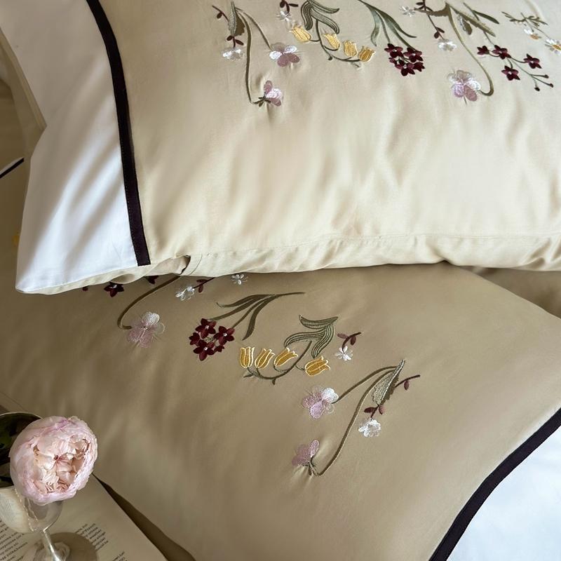 3/4Pcs Premium Egyptian Cotton Flowers Embroidery Bedding Set Single Queen King Duvet Cover Bed Sheet/Fitted Sheet Pillowcases