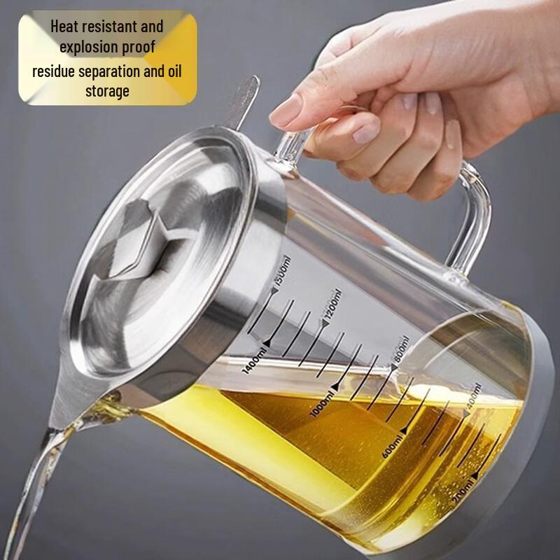 Miling Heat-Resistant Glass Filtering Oil Pot with Scale