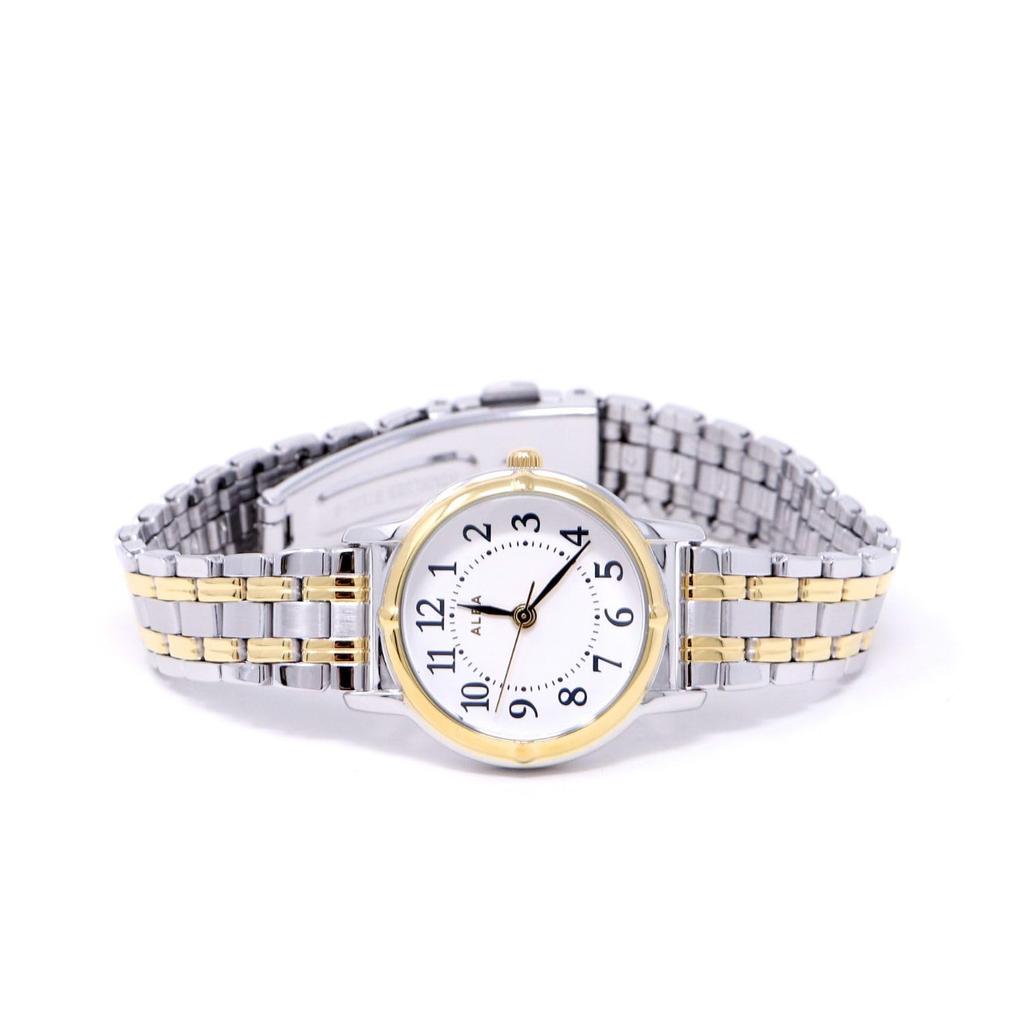Seiko Alba Women's Quartz Wristwatch AE GK425 Stainless Steel Two-tone Waterproof 5 ATM Analog Ladies White Dial