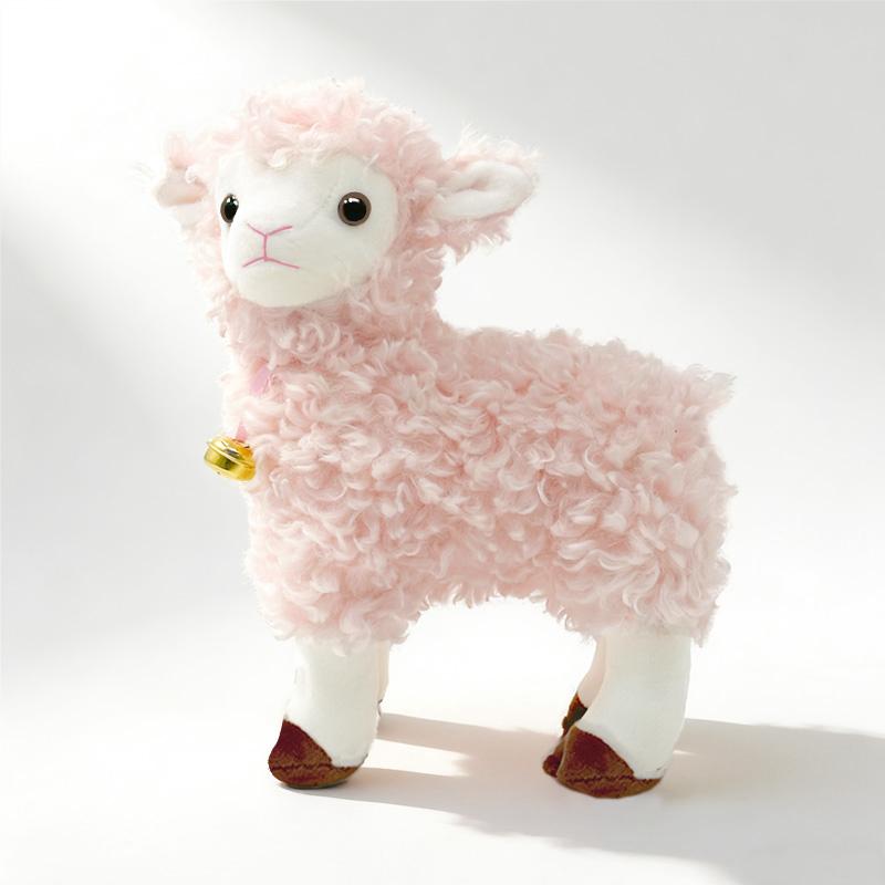 Peluche Agnello Campanellino Bambola Pecora in Piedi Rosa Bianco Beige Animale della Prateria Cartone Animato Compagno del Sonno Regalo
